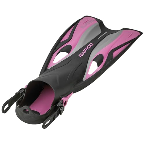 Pink Adjustable Open Heel Snorkel Fins for Men & Women - S/M (EU 38-42) with Carry Bag