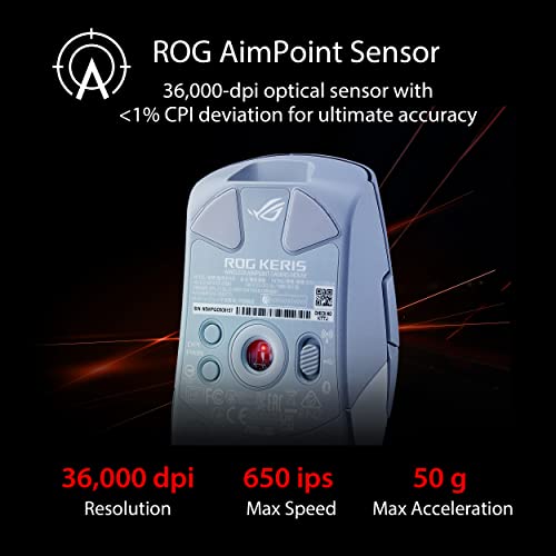 ASUS ROG Keris Wireless AimPoint Gaming Mouse White 75g Tri-Mode, 42K DPI