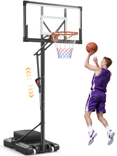 FirstAsk Black 10FT Adjustable Outdoor Basketball Hoop System with 44" Backboard & Wheels