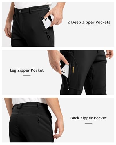 Men's Snow Pants Fleece Lined Waterproof Softshell Ski & Hiking Insulated Pants - Black 36