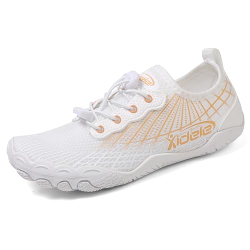 Water Shoes for Men and Women, Barefoot Aqua Socks, Wide Fit, Beige, 9 Women / 8 Men