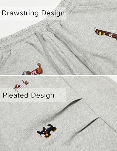 Vamtac X-Small Gray Embroidery Puppy Baggy Sweatpants - Wide Leg Casual Drawstring Unisex Y2K Style