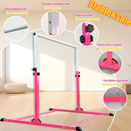 MARFULA Adjustable Gymnastics Kip Bar for Kids & Teens with Mat - Pink
