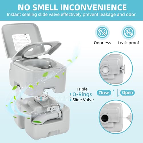 YITAHOME Portable Camping Toilet with Handle Pump & Wheels, 5.28 Gal Waste & 3.2 Gal Freshwater Tank