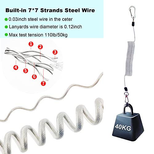 Heavy Duty Coiled Fishing Lanyard with Stainless Steel Wire - Silver