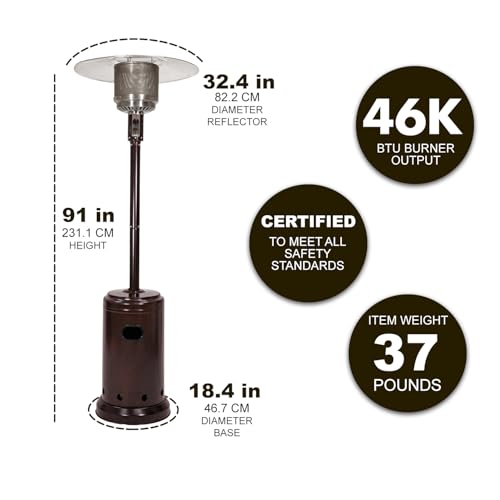 Outdoor Propane Patio Heater 46,000 BTU Havana Bronze with Wheels & Water Tank - Portable & Easy to Use