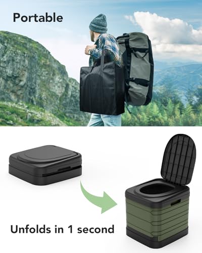 Portable Toilet for Adults Collapsible Camping Toilet - Green, 16.7-Inch Height
