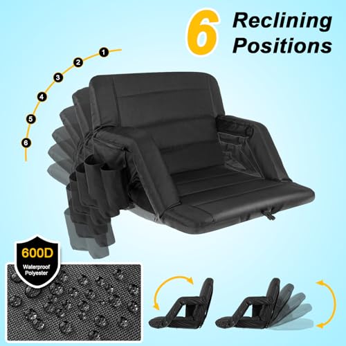 Yeyeeyyee Extra Wide 25-Inch Stadium Bleacher Seat with Back Support & Cushion, Waterproof Folding Chair