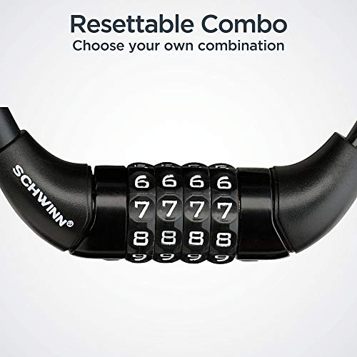 Bike Cable Lock 6 ft x 12 mm Combination Steel Security Lock - Black & Silver (Level 3) with Vinyl Cover & Carrying Bracket