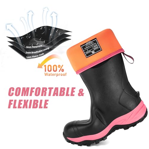 Women’s Waterproof Rubber Work Boots with Steel Shank - Pink, Size 6-11 - Insulated & Anti-Slip
