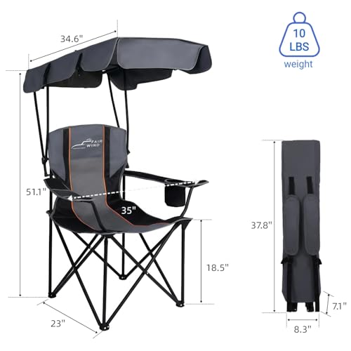 Black 2-Pack Portable Camping Chair with Sunshade, Heavy Duty 380 lbs