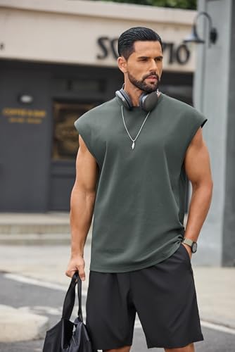 Men's Workout Tank Top Sleeveless Muscle Tee - Cotton, X-Large, Dark Army Green