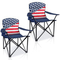 American Flag Oversized Collapsible Camping Chairs 2-Pack, Padded Lawn Seats, 350 lbs
