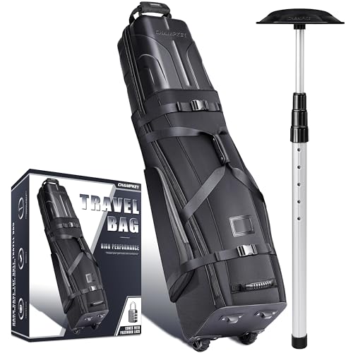 CHAMPKEY Golf Travel Bag Hard Case with Lock & Oversized Wheels - Black