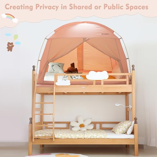MYCRAFT Pink Twin Bed Tent Canopy for Privacy & Light-Reduction, 4 Doors