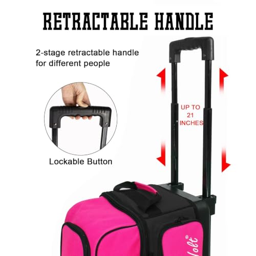 Pink 2 Ball Bowling Bag with Wheels & Retractable Handle - 40 Inch