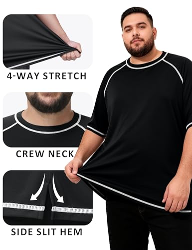 Roadbox Big & Tall Men's Swim Shirt UPF 50+ Short Sleeve Rash Guard 3X-Large Black