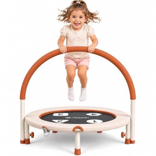 Happin 36-Inch Foldable Toddler Trampoline with Handlebar - Beige & Orange