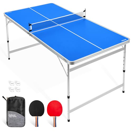 Mid-Size Table Tennis Table Set 6x3 ft - Adjustable Height, Blue Variation