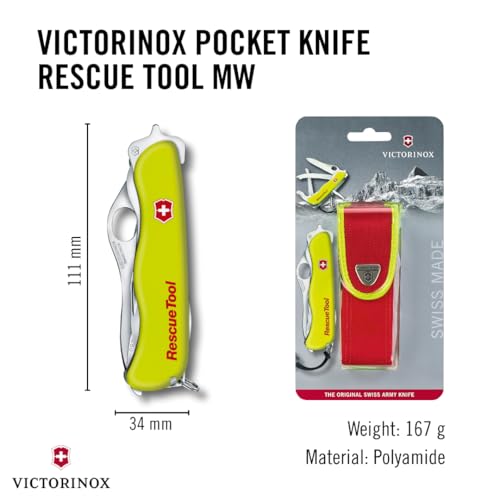 Victorinox Rescue Tool Swiss Army Knife - 13 Functions, Fluorescent Yellow, Old Packaging