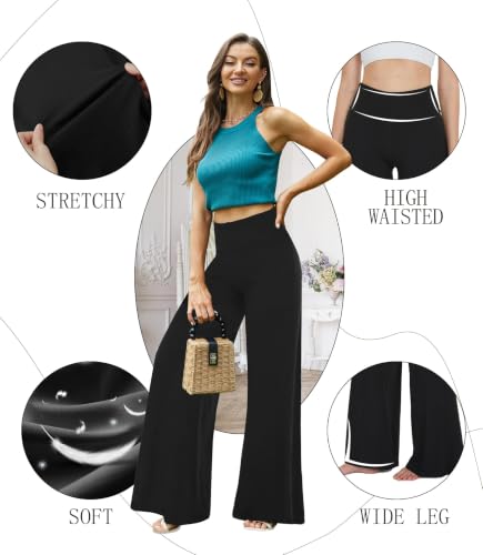 Wide Leg Palazzo Pants for Women No Pockets 3X-Large Plus Long Black - Soft, Stretchy Trousers