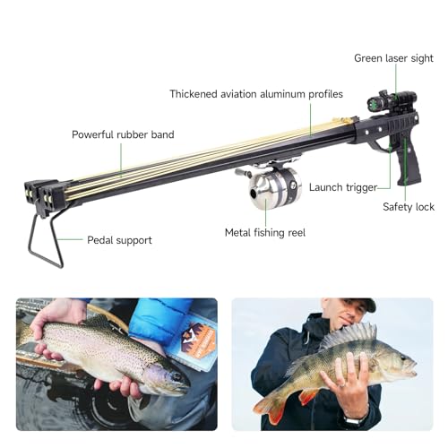 Fishing Slingshot with Metal Reel and Fish Darts - Adult Hunting Catapult