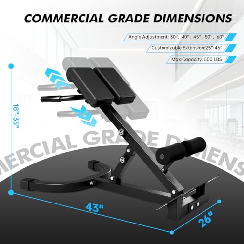 Adjustable Hyper Back Extension Roman Chair with Red & Black Pad – Full Body Workout Bench, Foldable, 440LBS Capacity