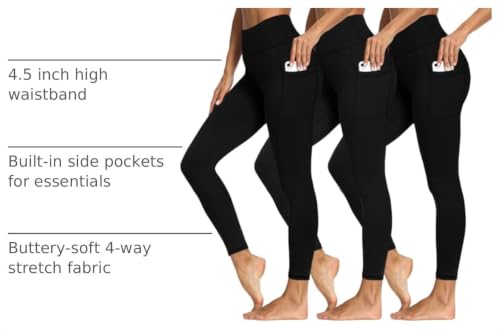 Plus Size Leggings with Pockets for Women - High Waist Tummy Control Yoga Pants 26 Inch 3X-Large Black