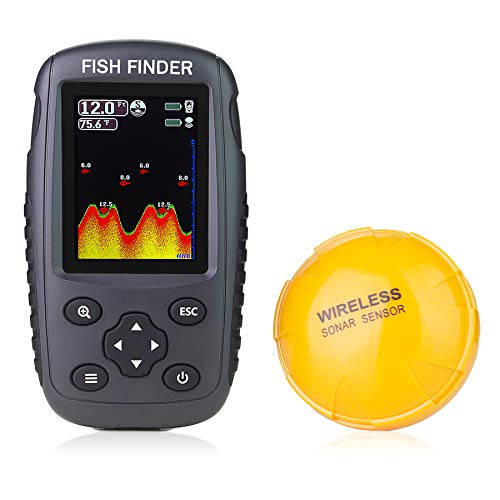Wireless Fish Finder with LCD Display - Portable Depth Locator, Fish Size & Bottom Contour - Black