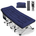 Fragess Blue Portable Camping Cot for Adults, 28-Inch Extra Wide Heavy Duty Foldable Bed with Mattress, Supports 600LBS