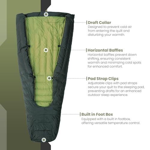 Ultralight Sleeping Bag Top Quilt 850 Down - Single Pack for Backpacking Camping