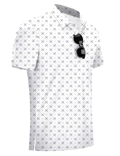 Poriff Men’s Short Sleeve Golf Polo Shirt Moisture-Wicking Dry Fit Athletic Top - White / Medium