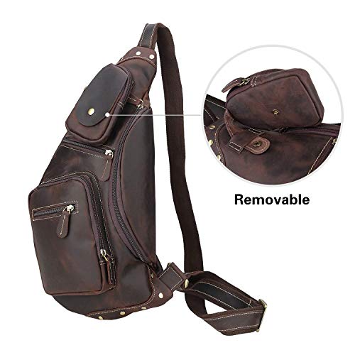 POLARE Full Grain Leather Crossbody & Backpack Sling Bag Dark Brown - Outdoor Tactical Daypack