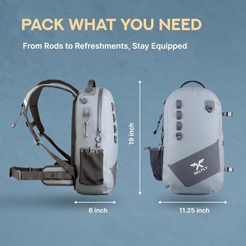 Xelfly Gray Waterproof Fishing Backpack with Rod Holder & Inflatable Buoyancy