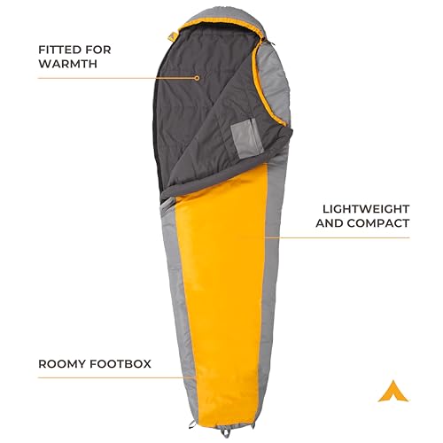 TETON Sports Orange 20°F Regular Mummy Sleeping Bag - Lightweight, Warm Weather Camping Gear