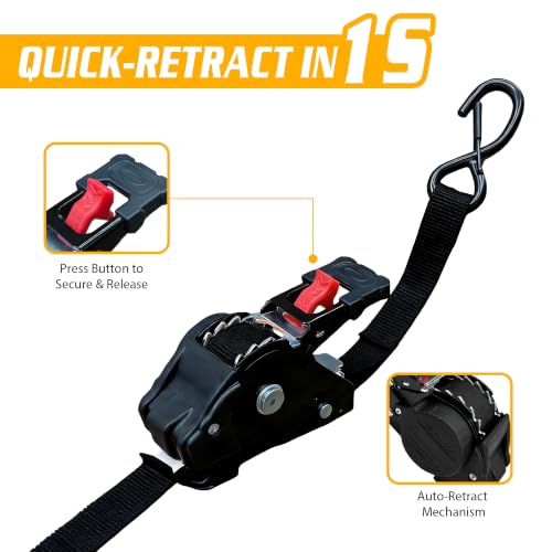 Black Retractable Ratchet Straps 1" x 11.5' 4-Pack, 1,800 lbs Break Strength