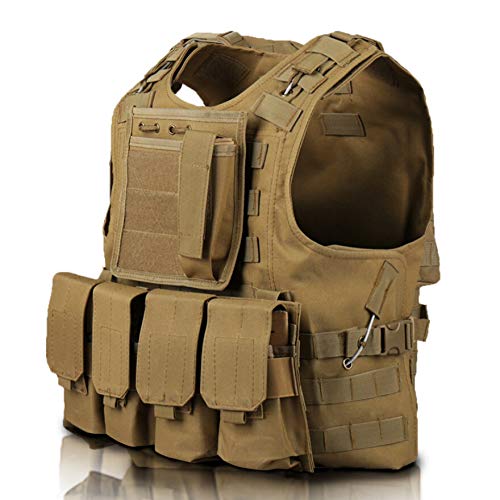 Invenko Tactical Molle Airsoft Vest Outdoor Hunting Paintball Sports Outdoor Gaming Security Guard Duty Cosplay Soft Vest Tan
