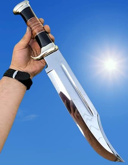 Large 17-Inch Survival Bowie Knife with Leather Sheath - Hunting Camping Fixed Blade