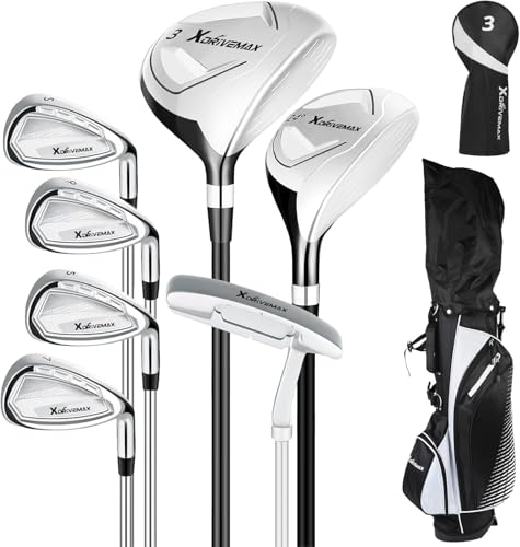 Right Hand Golf Club Set for Men & Women - White, 8-Piece Complete Set with Bag