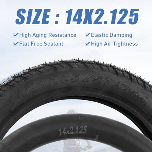 2 Pack 14x2.125 Inch E-Bike Tire with 2 Tubes - Heavy-Duty Replacement for Electric Bikes