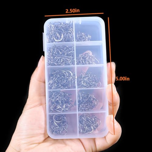 Black Small Fishing Hooks Set 300pcs - 10 Sizes for Freshwater Fishing