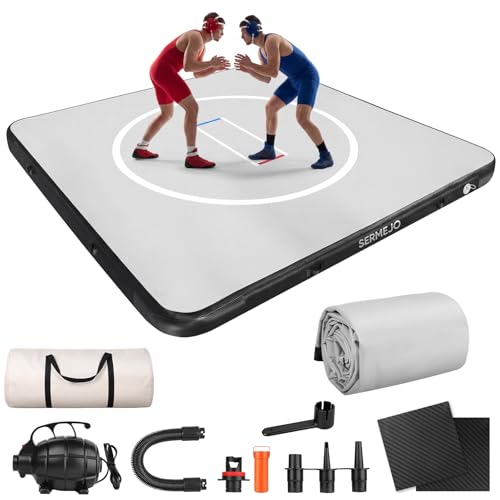 Inflatable Wrestling Mat 8x8 ft - Grey, 4-Inch Thick, Portable for Home & Gym MMA BJJ