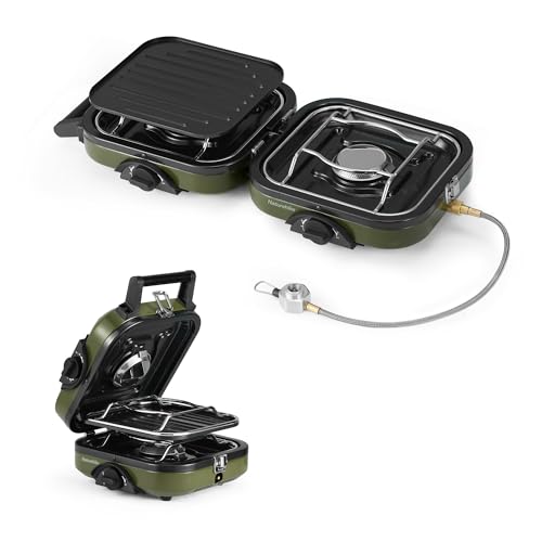 Naturehike Isobutane Gas 2 Burner Folding Camping Stove with Griddle - Green