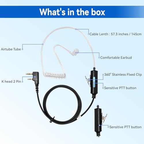 SAMCOM 2 Pin Clear Tube Earpiece for FPCN30A FPCN10A Radios - 6 Pack