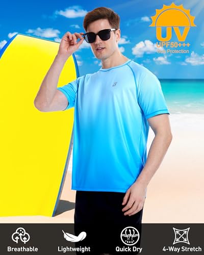 Roadbox Men's UV Sun Protection Rash Guard Short Sleeve Blue Gradient Large