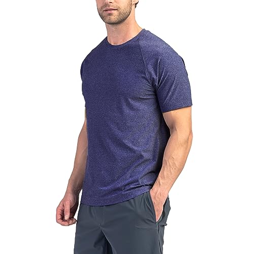 Men's Reign Workout Shirt - Midnight Heather Large, Moisture Wicking, Anti-Odor, UPF 50+ Athletic T-Shirt