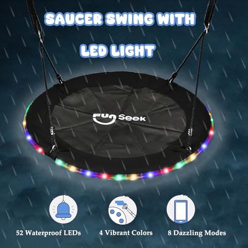 48 Inch Kids Tree Swing with LED Lights, Heavy-Duty Flying Saucer Swing for Indoor & Outdoor, 900lb Capacity - Variation of THIS listing