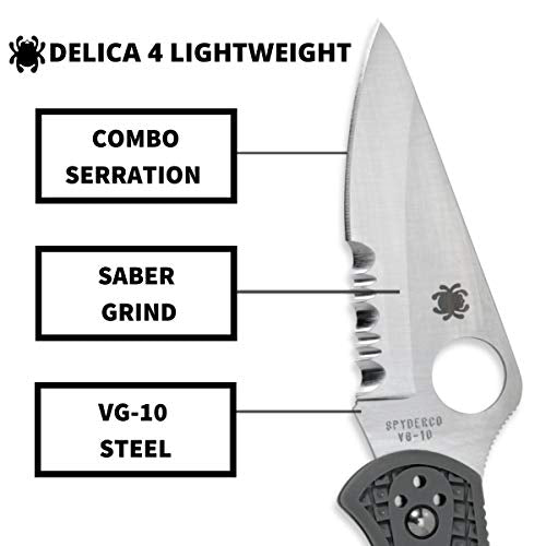 Spyderco Delica 4 Lightweight Folding Knife with Combo Edge - VG-10 Steel, FRN Handle