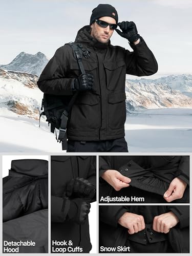 FREE SOLDIER Men's 3X-Large Waterproof Ski Winter Jacket with Detachable Hood
