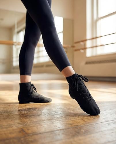 Women's Jazz Dance Boots Lace Up High Top Character Shoes - Black Suede, 10